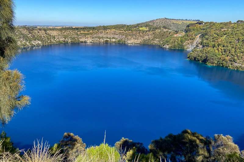 Overlooking a bright blue lake